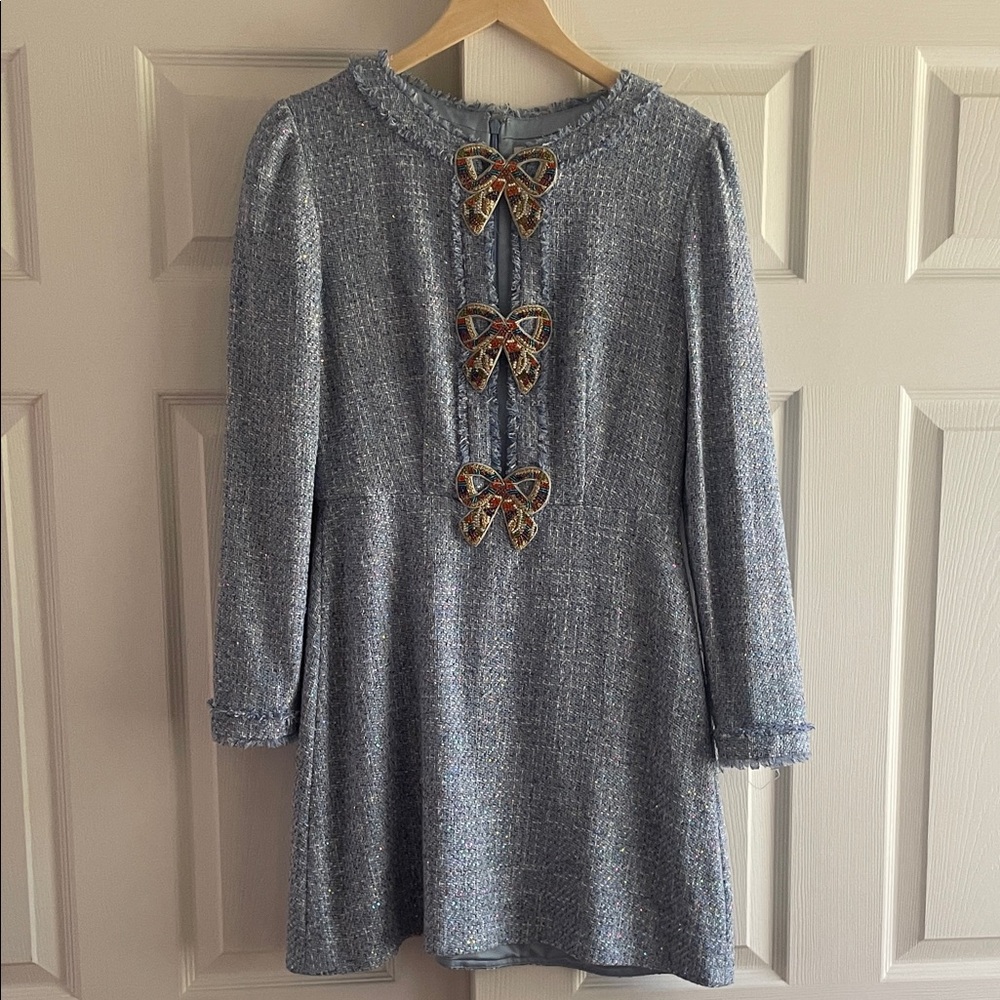 Saloni Blue Dress with Bow Accents